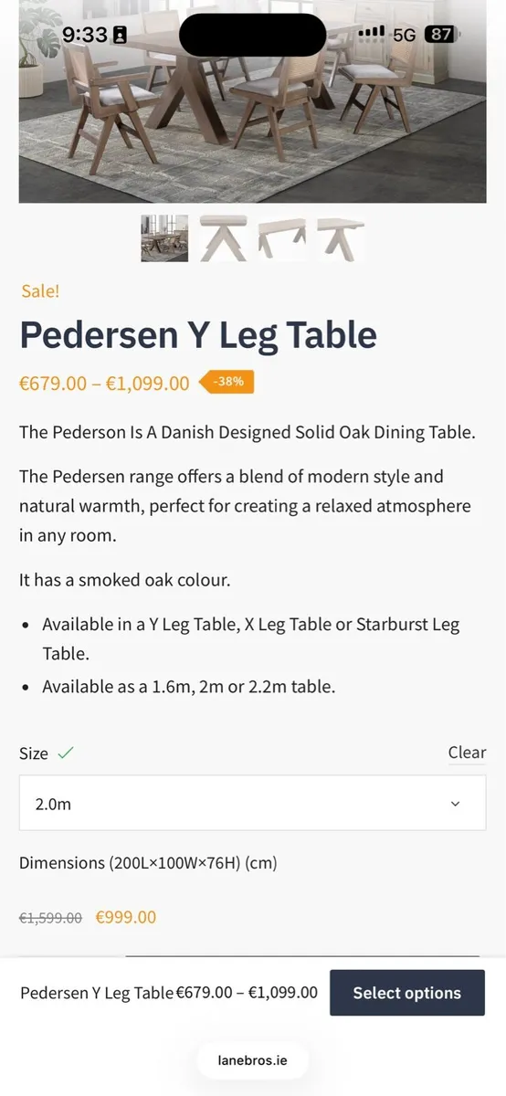 Pedersen Y Leg Oak Dining Table New Ex Display - Image 4