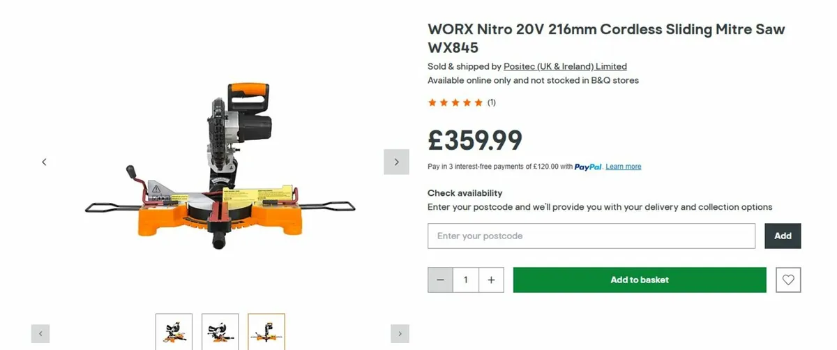 WORX Nitro 20V 216mm Cordless Sliding Mitre Saw WX