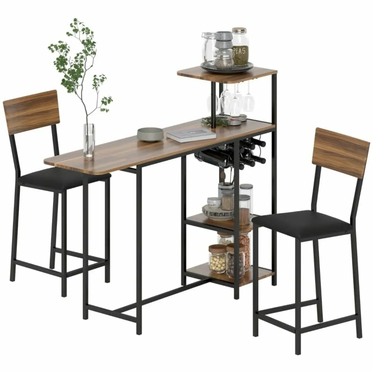3-piece Bar Table Set, 1 Bar Table, 2 Chairs, with - Image 2