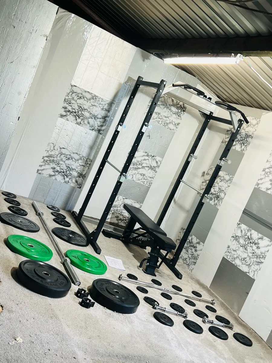 COMPLETE HOME GYM RACK BENCH WEIGHTS BAR DUMBBELLS - Image 4