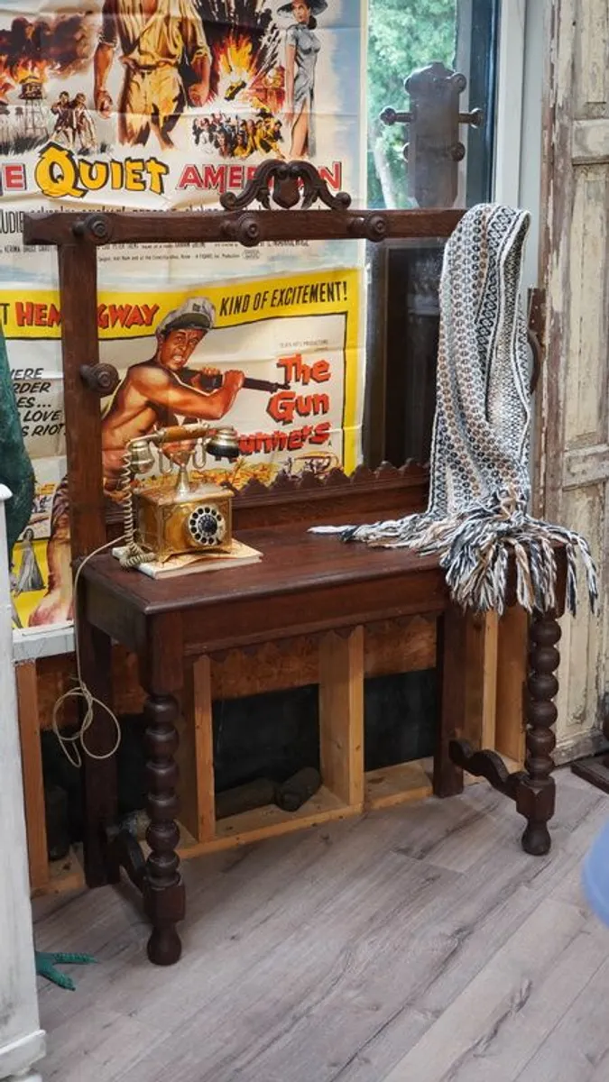 Antique Oak Console Hall Table with Coat Rack - Image 1