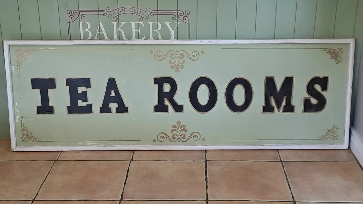 Large vintage style wooden tea rooms sign - Image 1