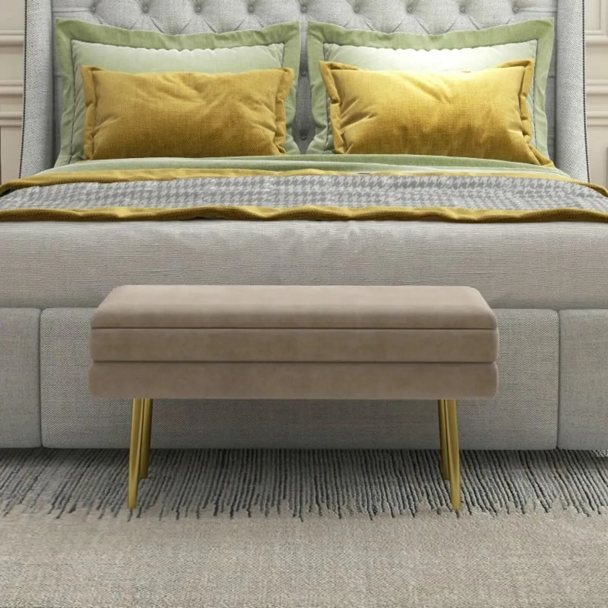 Upholstered Storage Bench, with Storage, Steel, 79 - Image 2