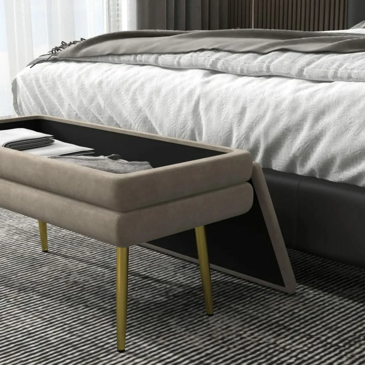Upholstered Storage Bench, with Storage, Steel, 79 - Image 4
