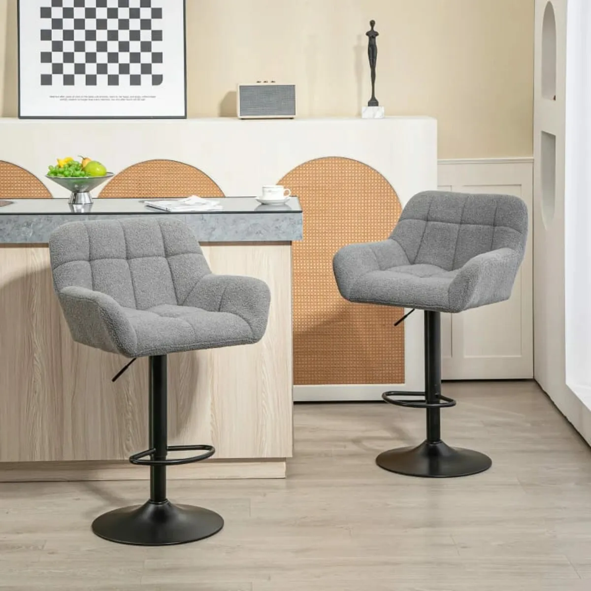 Bar Stools Set of 2 Retro Design Height-Adjustable - Image 3