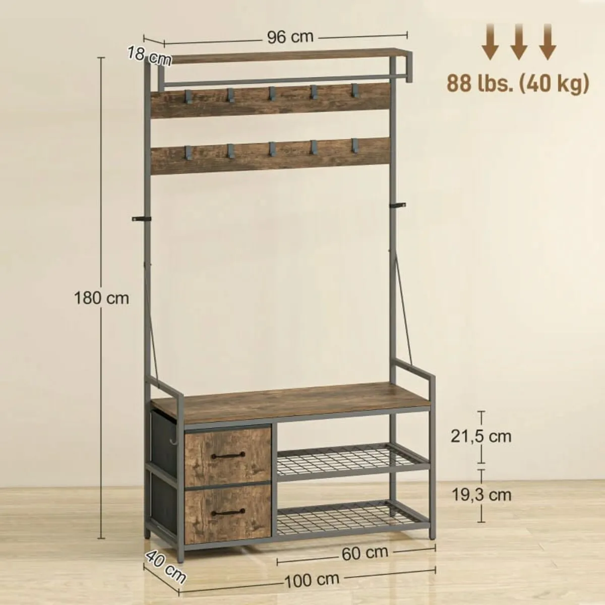 6-in-1 Coat Rack with Shoe Bench and Shoe Shelf, I - Image 3