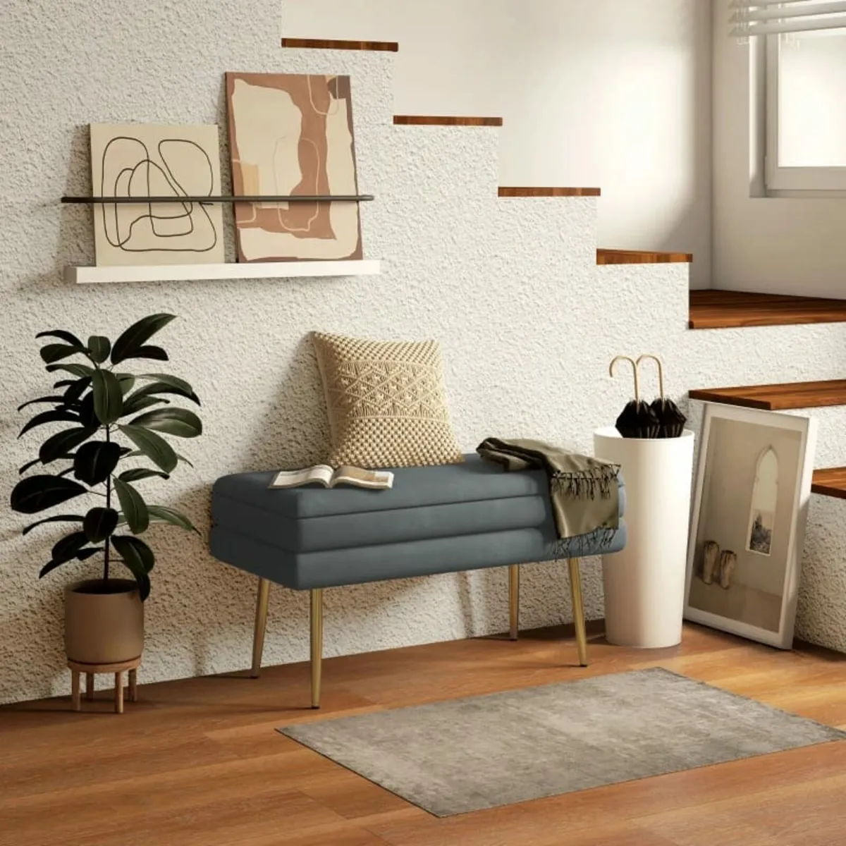 Bench Upholstered bench, with storage, Steel, 79.5 - Image 4