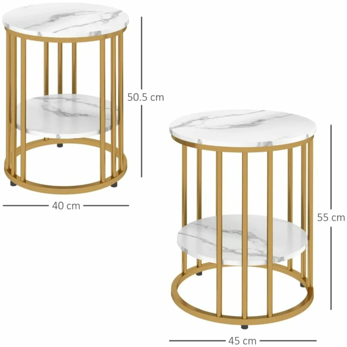 Set of Two Marble-Effect Coffee Tables - White/Gol - Image 2