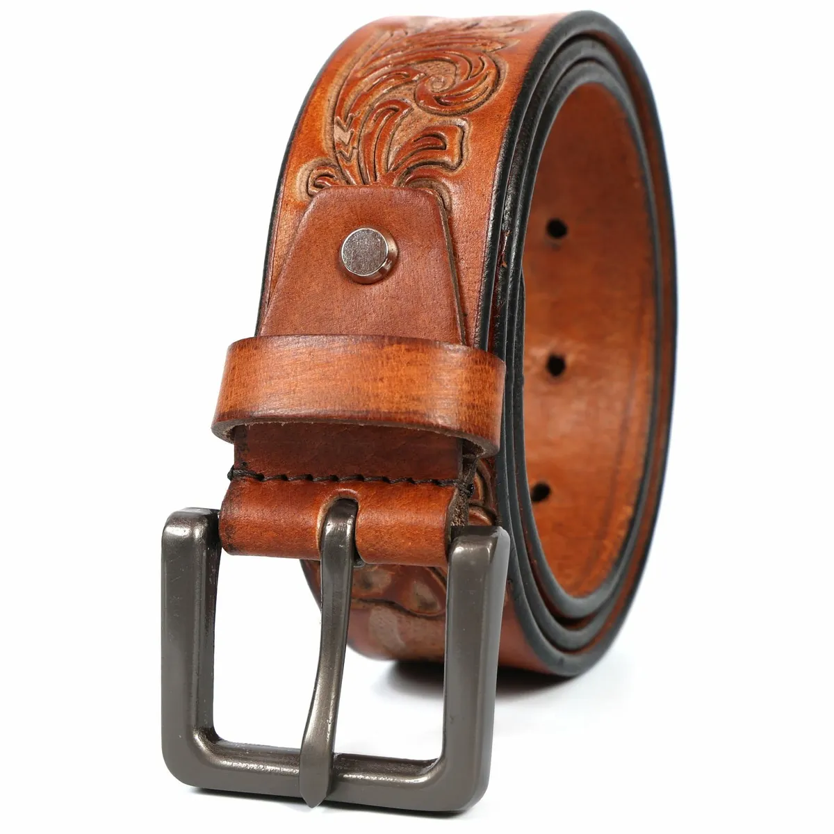 Genuine Leather Belt for Men Western Floral Design - Image 2