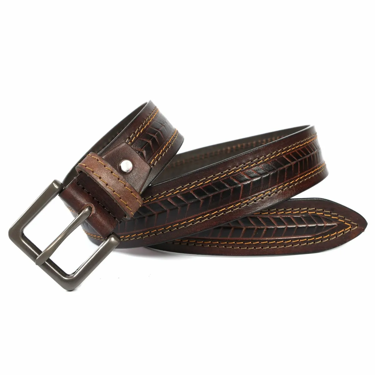 Genuine Leather Belt for Men Western Floral Design - Image 1