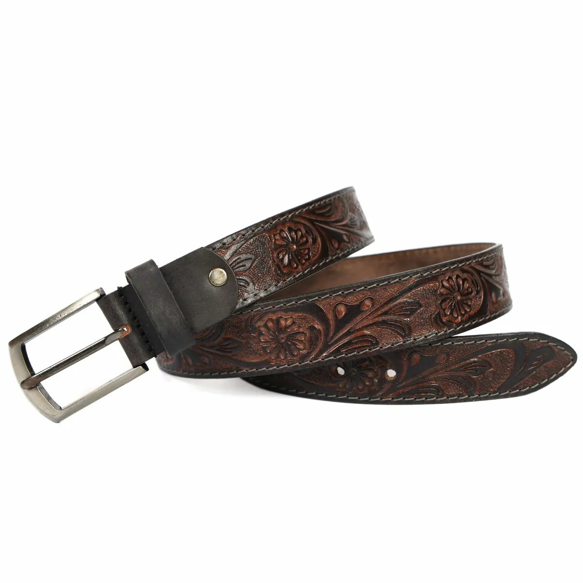 Genuine Leather Belt for Men Western Floral Design - Image 1