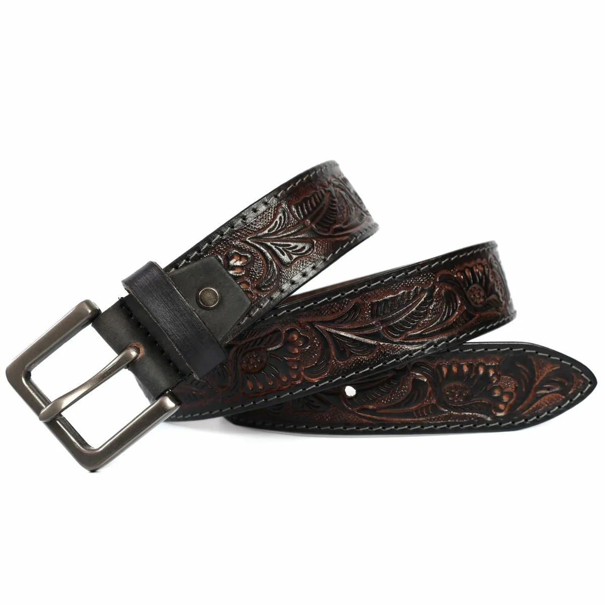 Genuine Leather Belt for Men Western Floral Design - Image 1