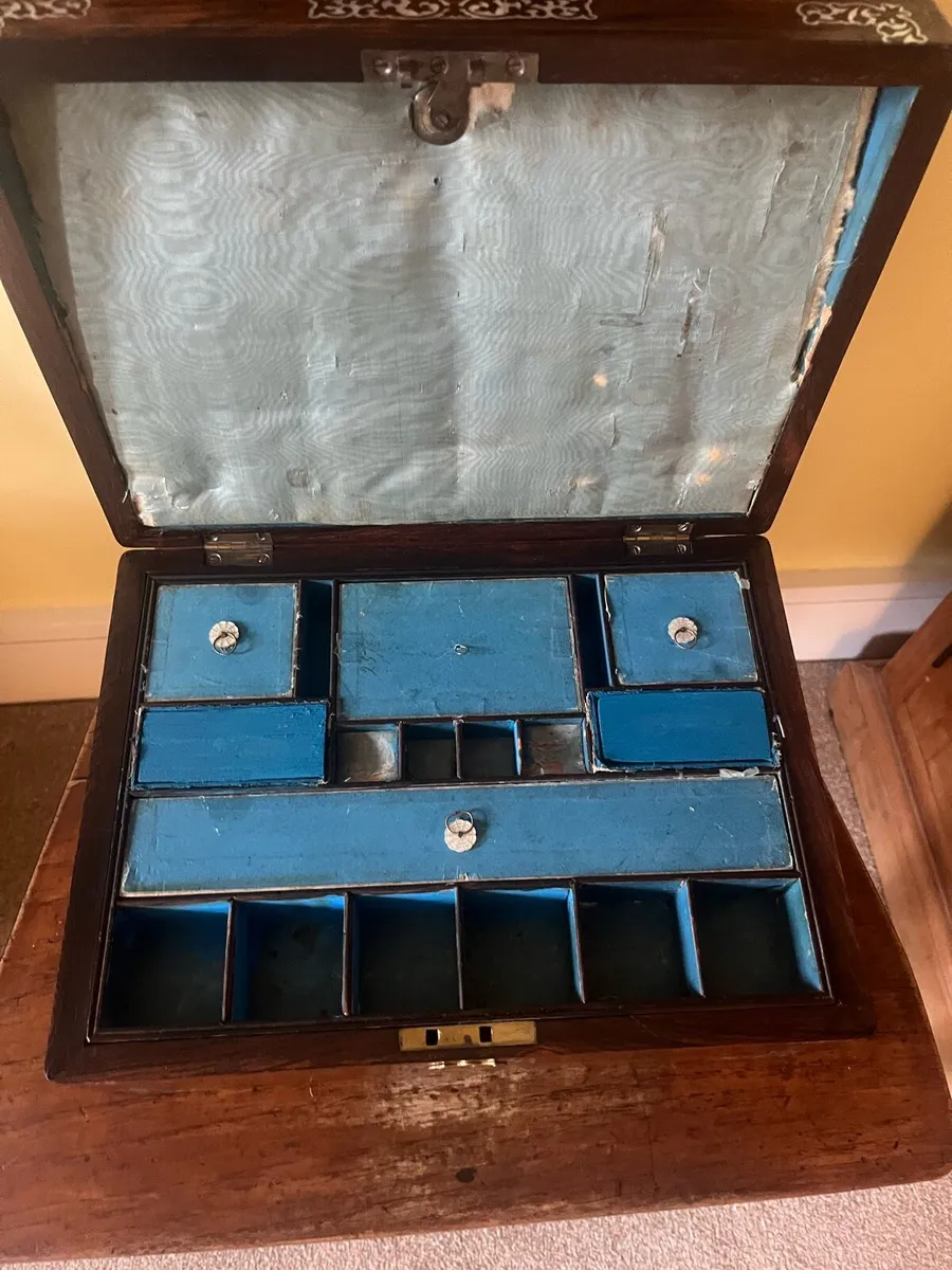 Antique Rosewood Mother of Pearl Sewing Box - Image 3