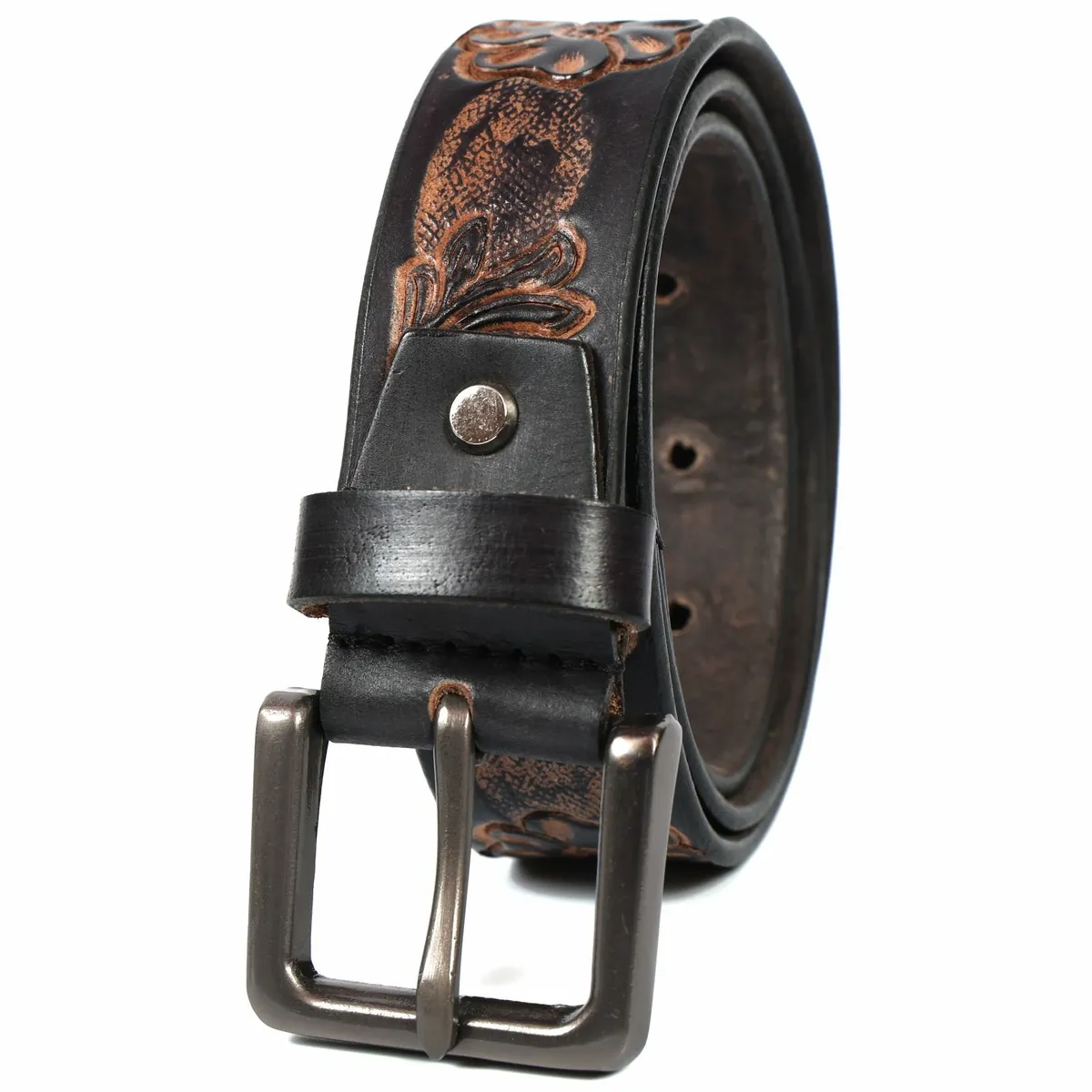 Genuine Leather Belt for Men Western Floral Design - Image 2