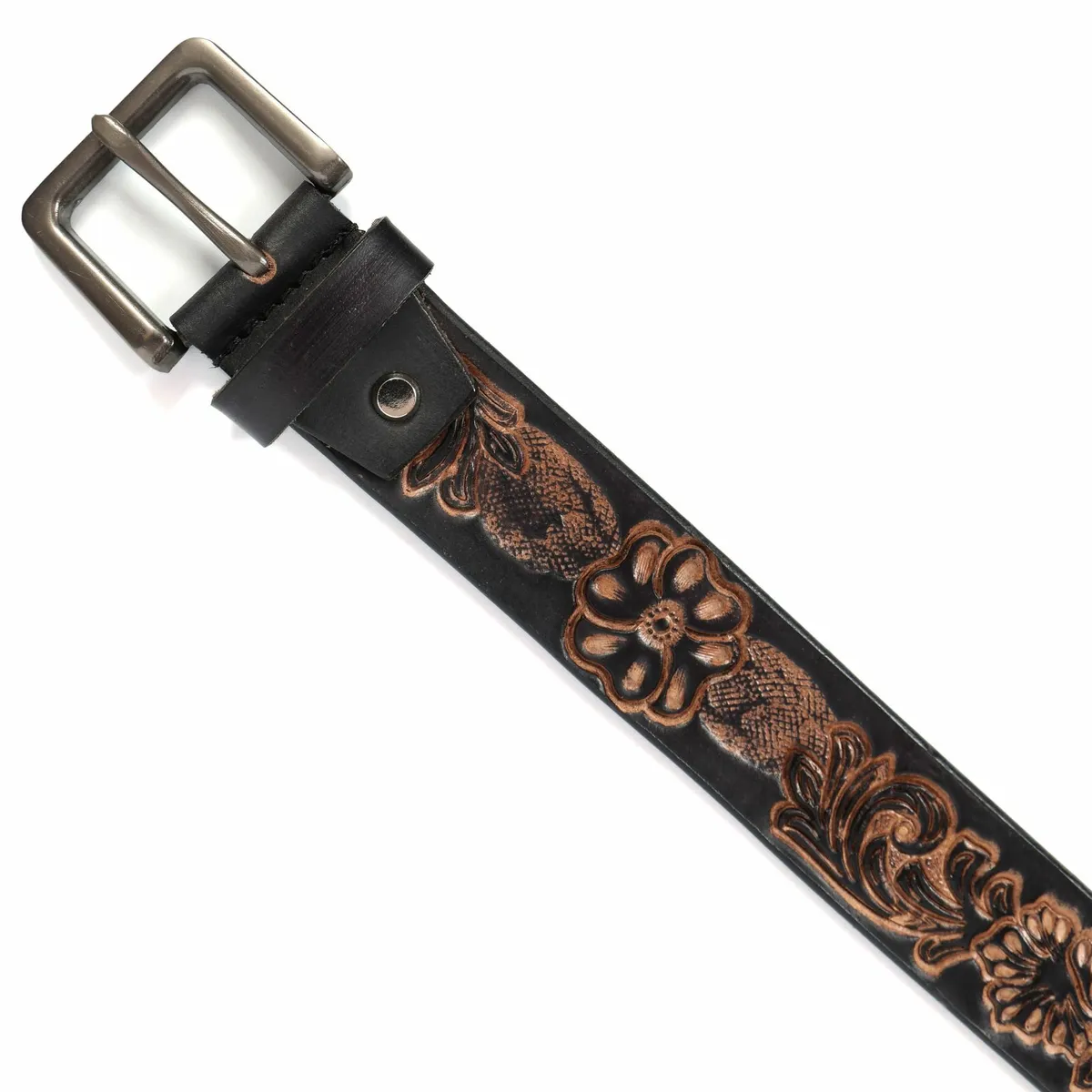 Genuine Leather Belt for Men Western Floral Design - Image 3