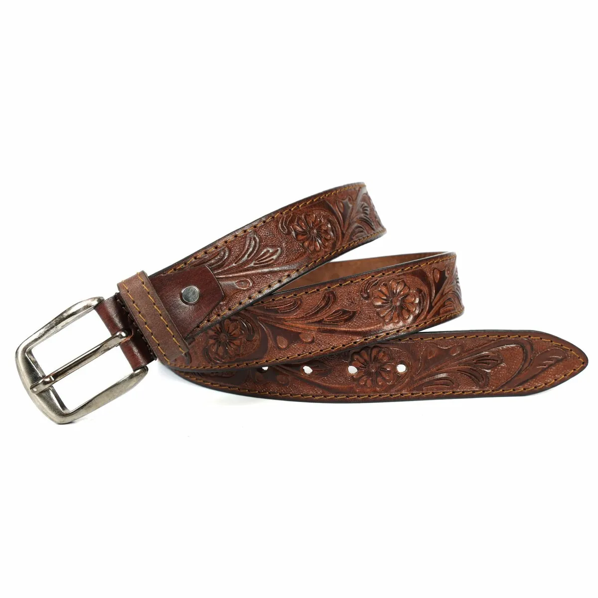 Genuine Leather Belt for Men Western Floral Design - Image 1