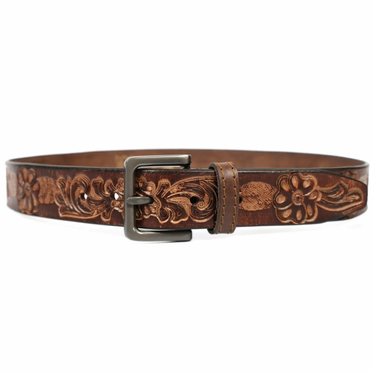 Genuine Leather Belt for Men Western Floral Design - Image 2