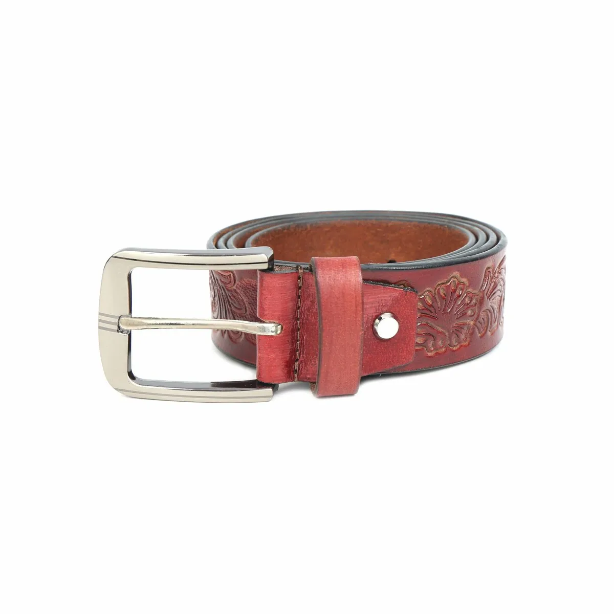 Genuine Leather Belt for Men Western Floral Design - Image 2