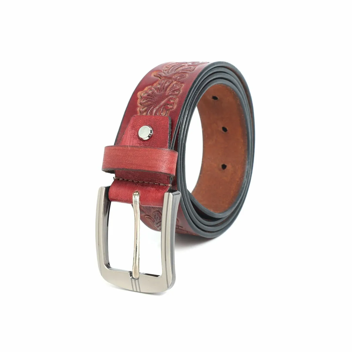 Genuine Leather Belt for Men Western Floral Design - Image 3