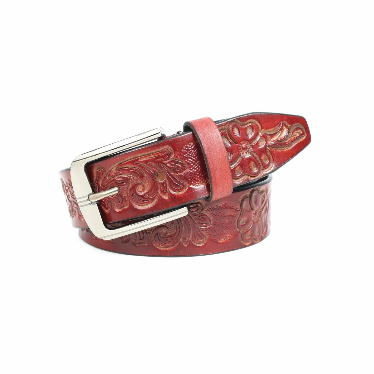Genuine Leather Belt for Men Western Floral Design - Image 4