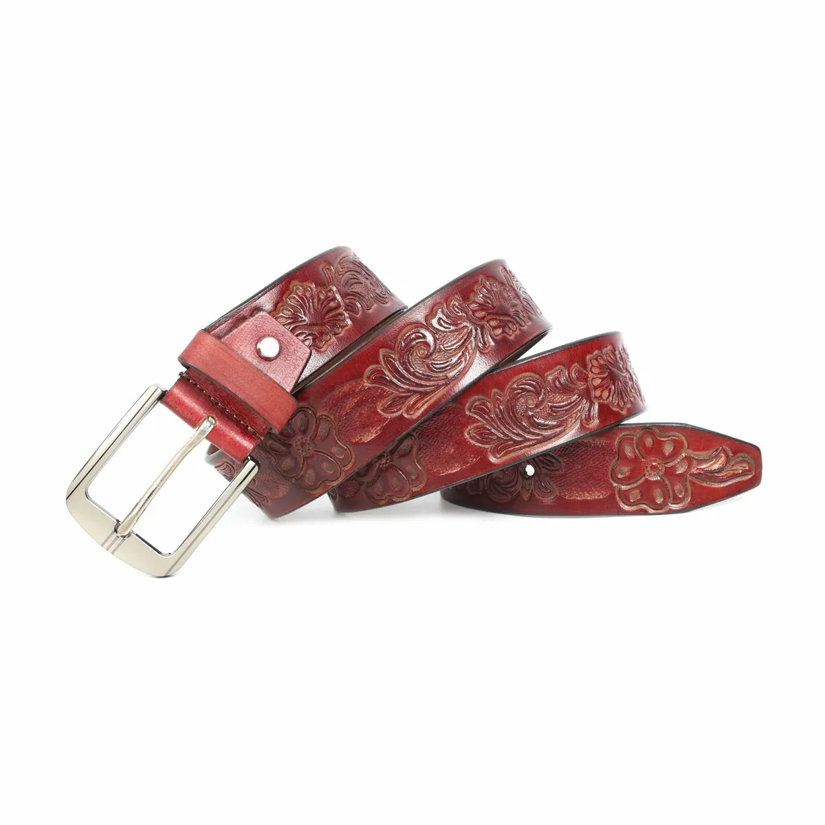 Genuine Leather Belt for Men Western Floral Design - Image 1