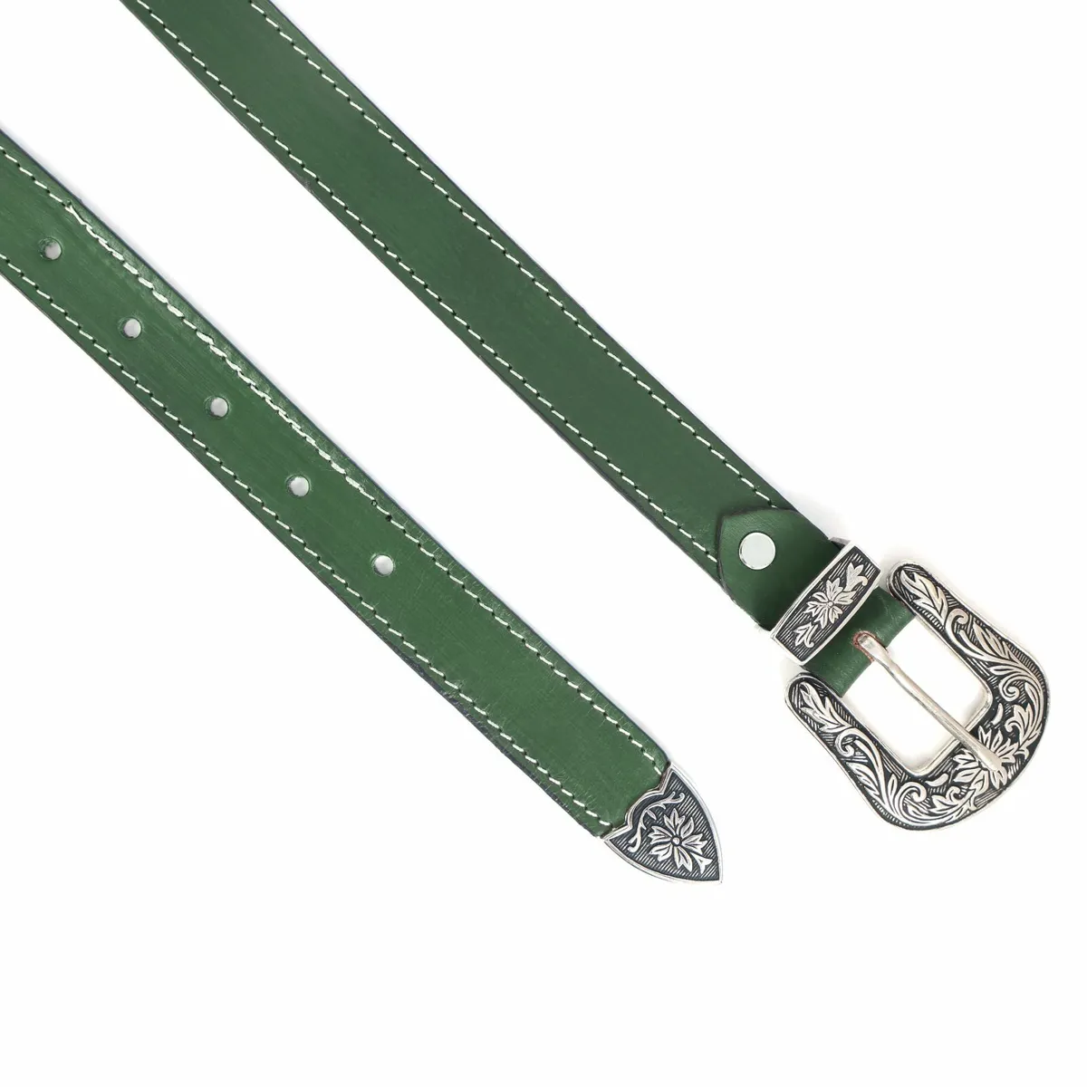 Leather Floral  Engraved Buckle Cowgirl Belt - Image 4