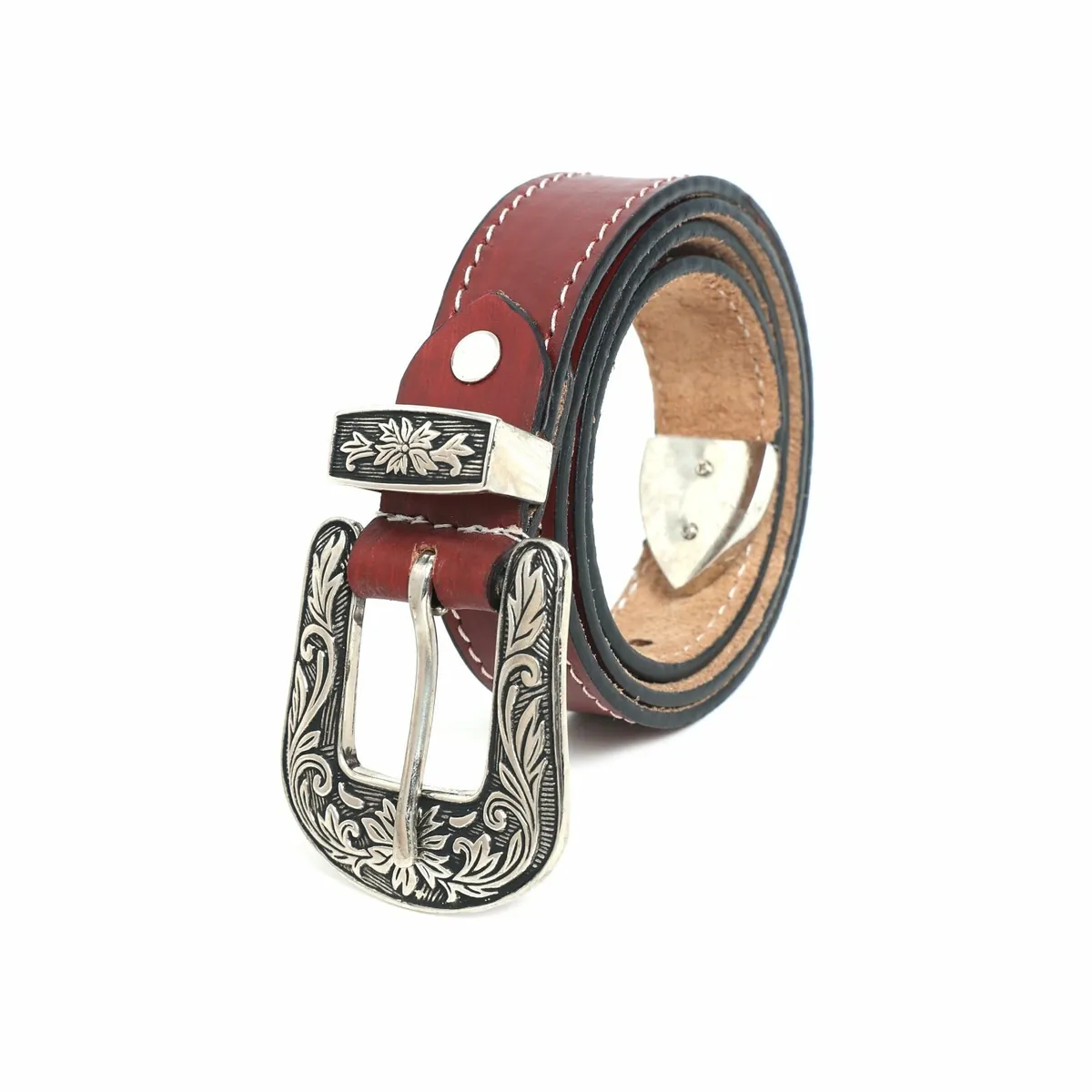 Leather Floral  Engraved Buckle Cowgirl Belt - Image 2