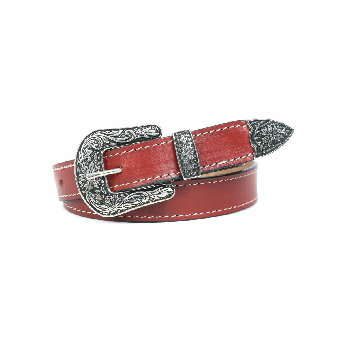 Leather Floral  Engraved Buckle Cowgirl Belt - Image 3