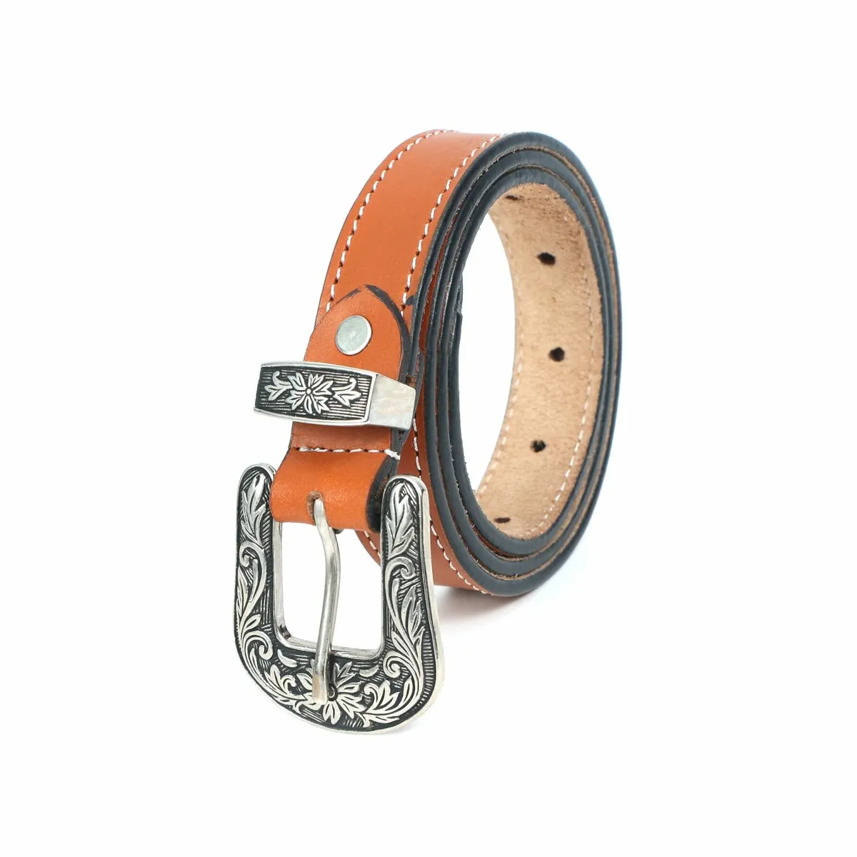 Leather Floral  Engraved Buckle Cowgirl Belt - Image 2