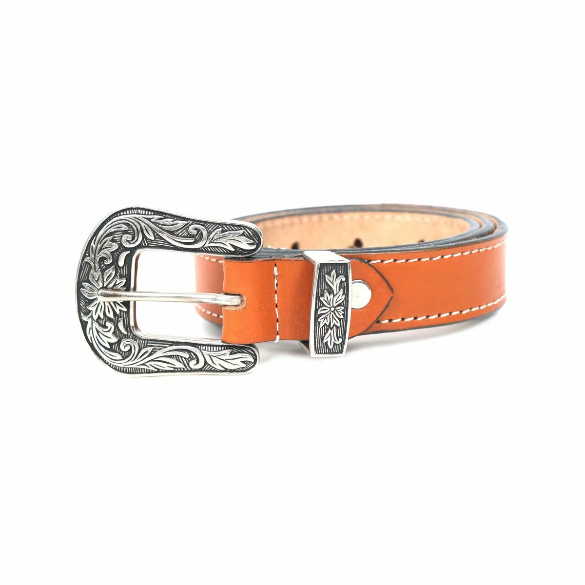 Leather Floral  Engraved Buckle Cowgirl Belt - Image 3