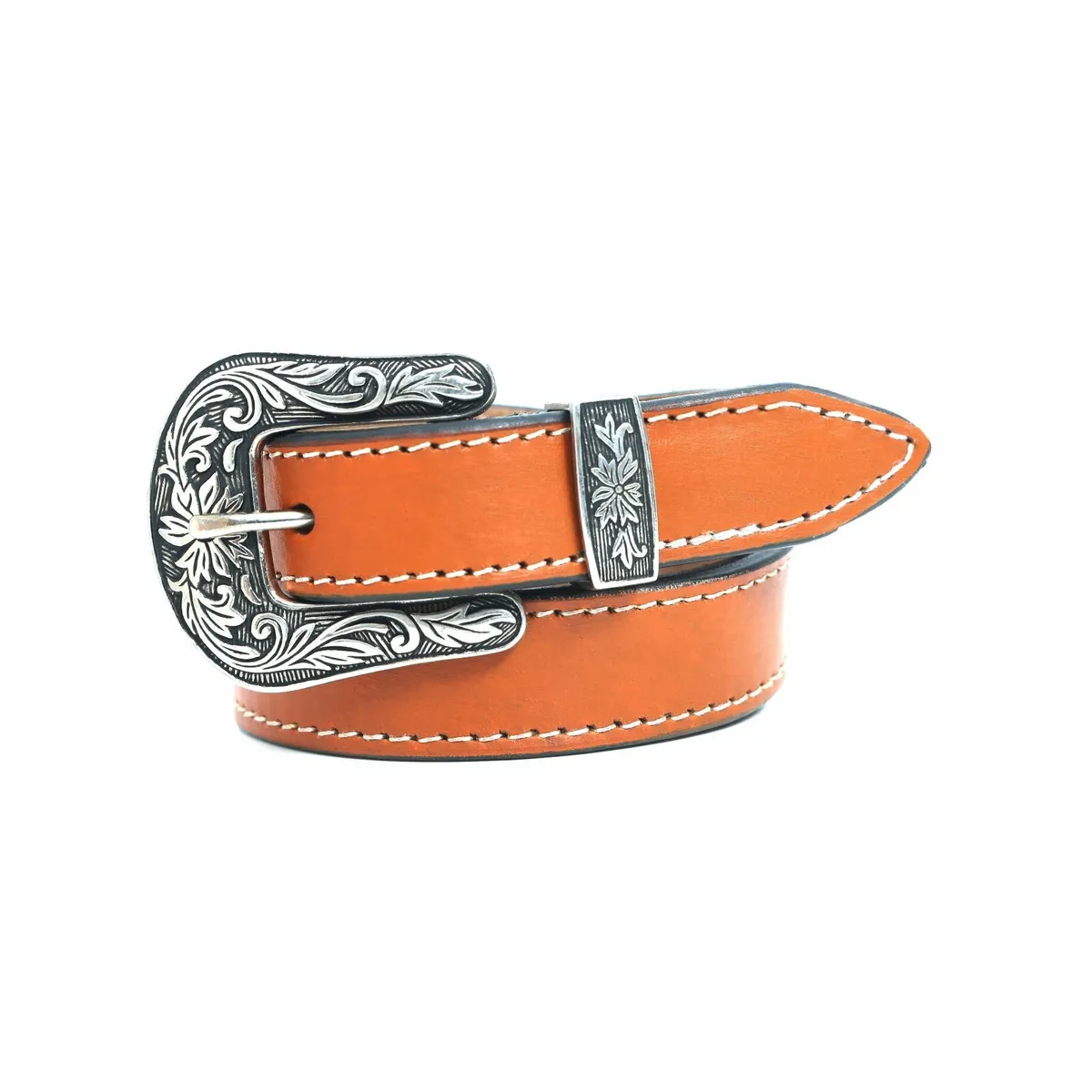 Leather Floral  Engraved Buckle Cowgirl Belt - Image 4