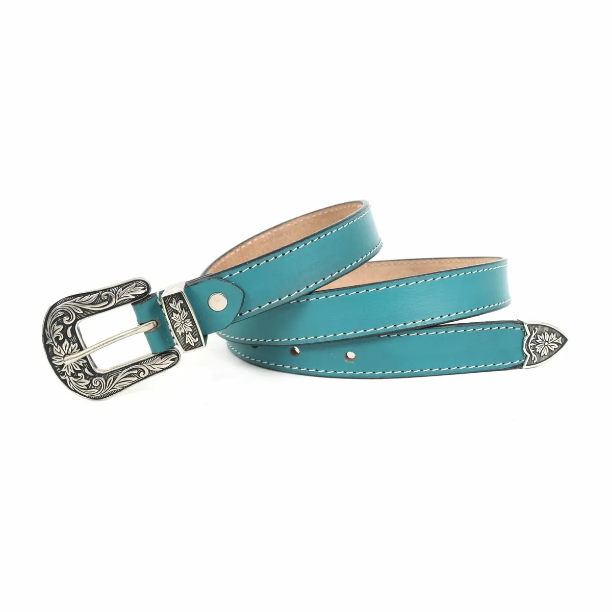 Leather Floral  Engraved Buckle Cowgirl Belt - Image 1