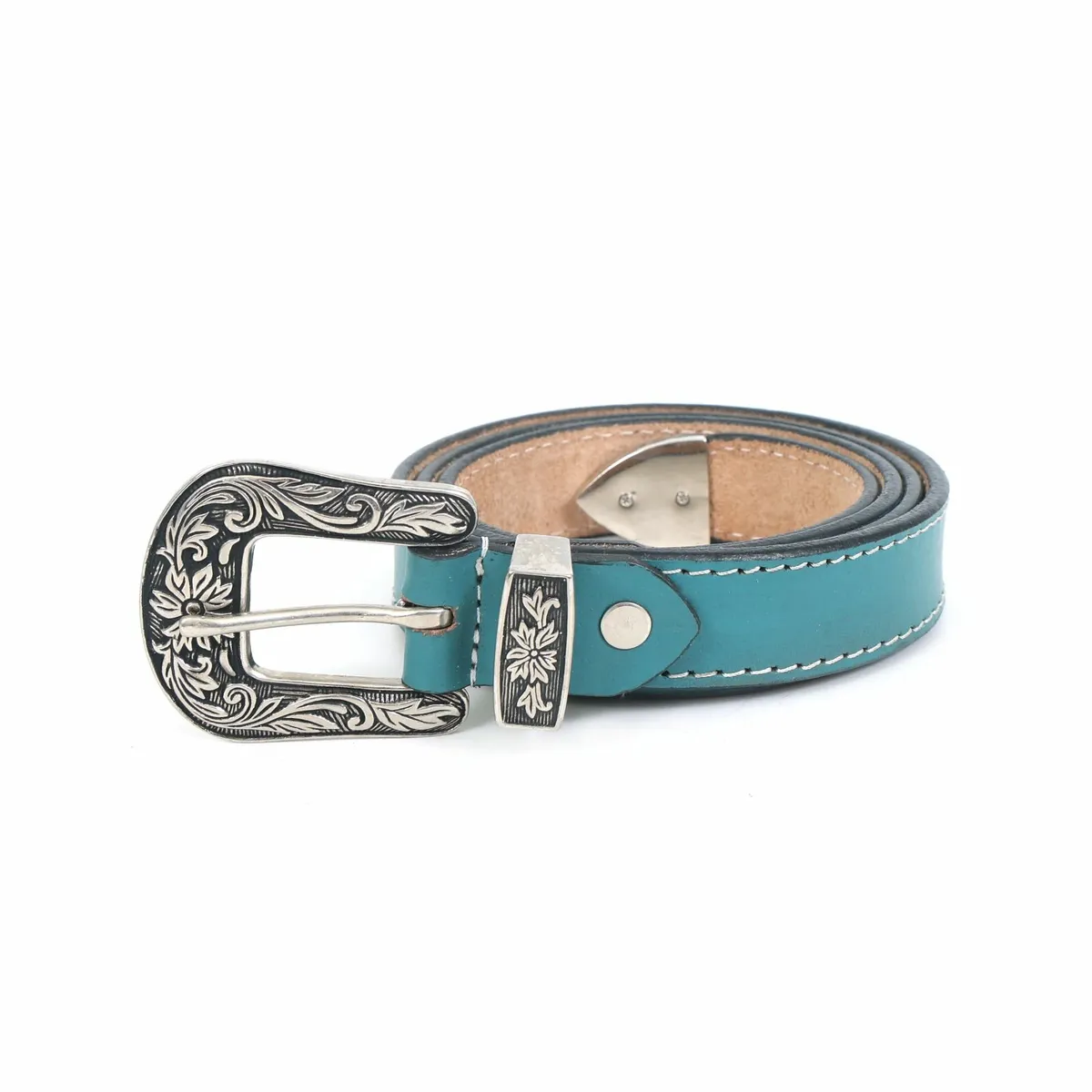 Leather Floral  Engraved Buckle Cowgirl Belt - Image 2
