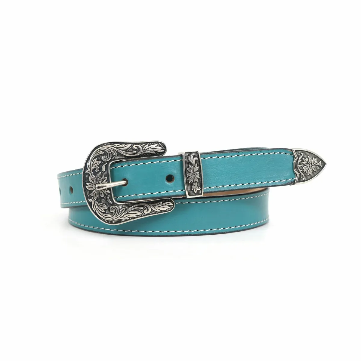 Leather Floral  Engraved Buckle Cowgirl Belt - Image 3