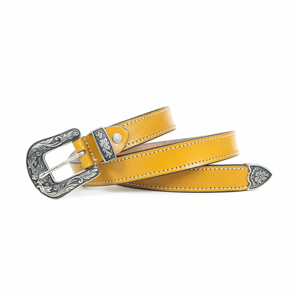 Leather Floral  Engraved Buckle Cowgirl Belt - Image 3