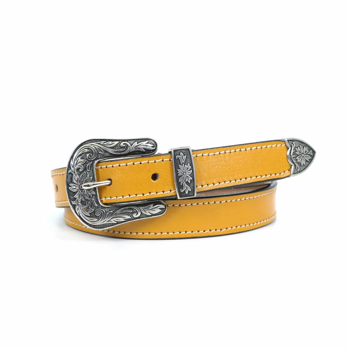 Leather Floral  Engraved Buckle Cowgirl Belt - Image 1