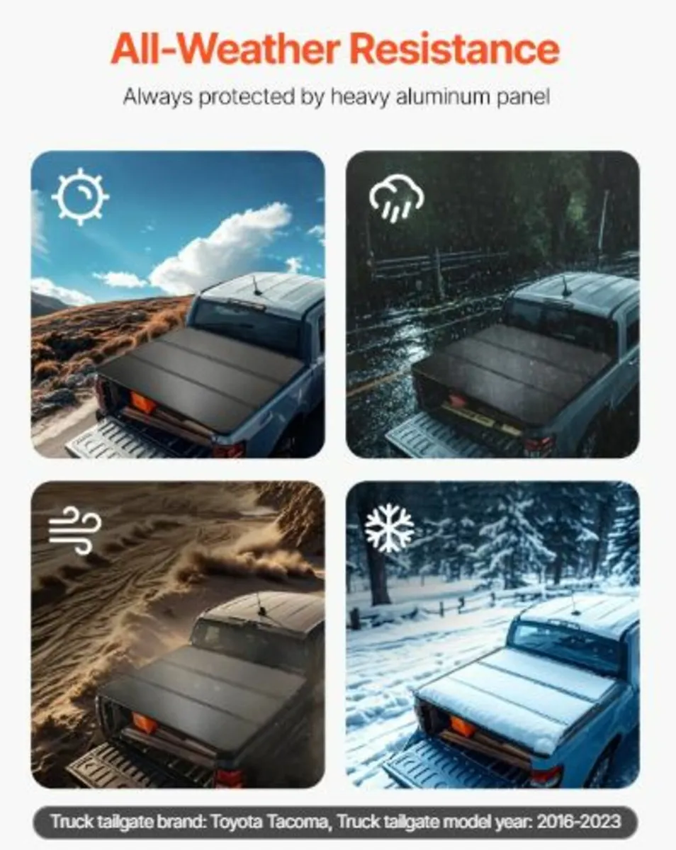 Tri-Fold Truck Bed Tonneau Cover, Compatible - Image 3