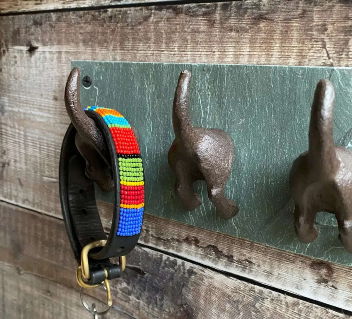 Dog Tail Coat Hooks Cast Iron & Slate - Image 1