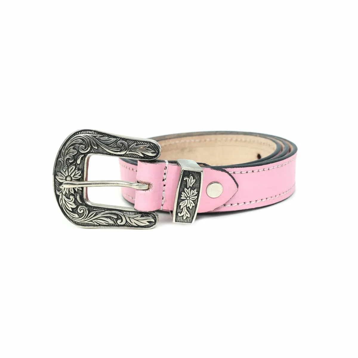 Leather Floral  Engraved Buckle Cowgirl Belt - Image 2