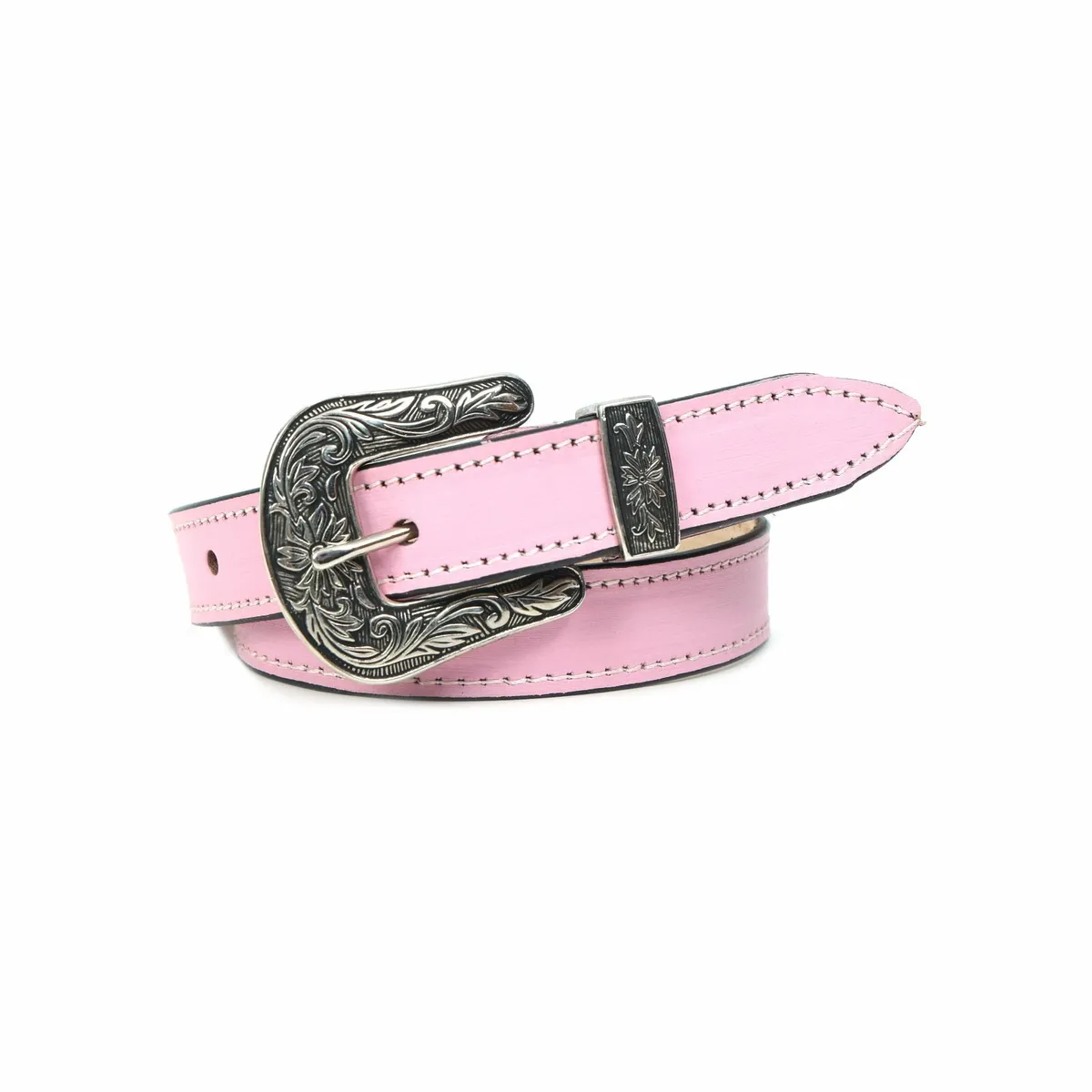 Leather Floral  Engraved Buckle Cowgirl Belt - Image 1