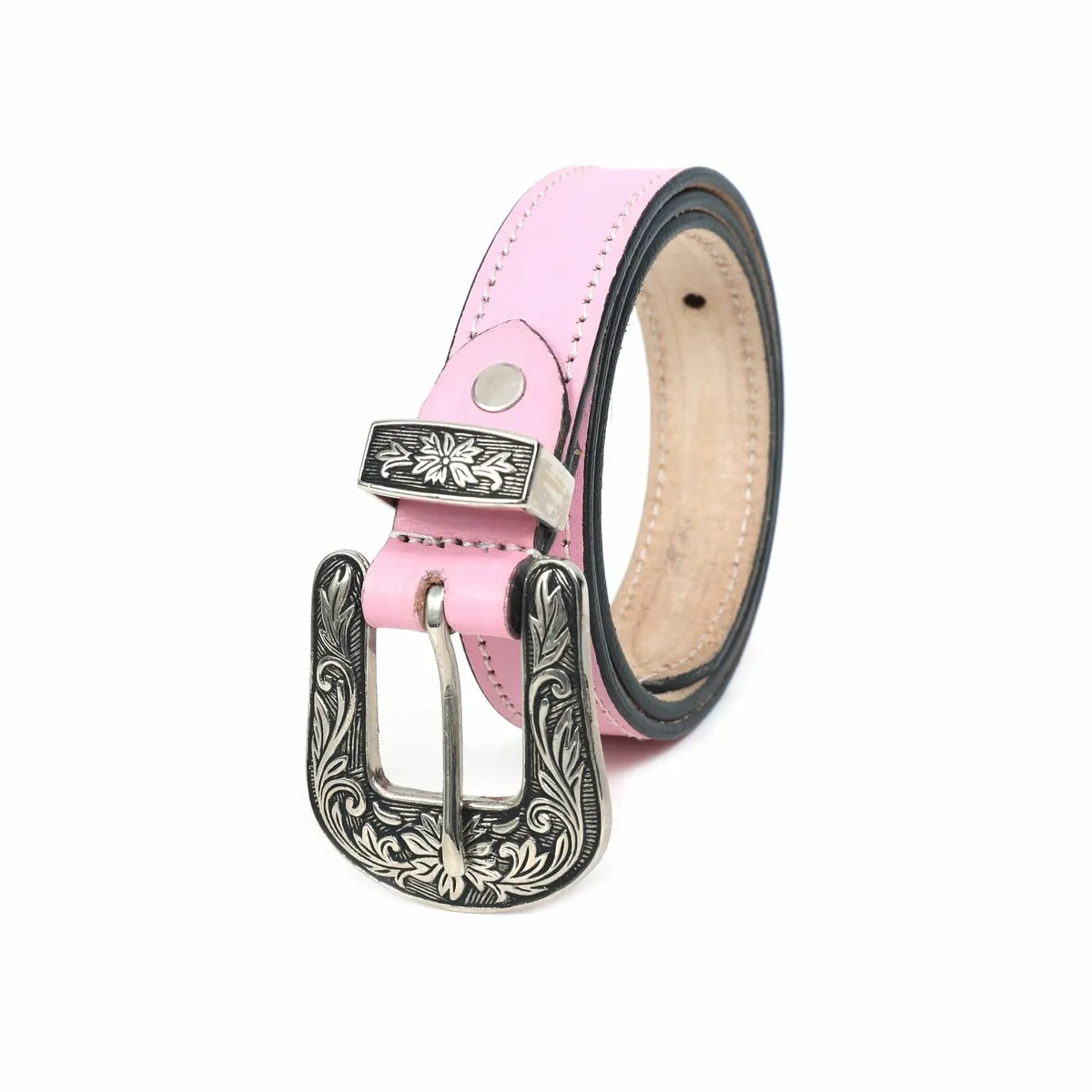 Leather Floral  Engraved Buckle Cowgirl Belt - Image 4
