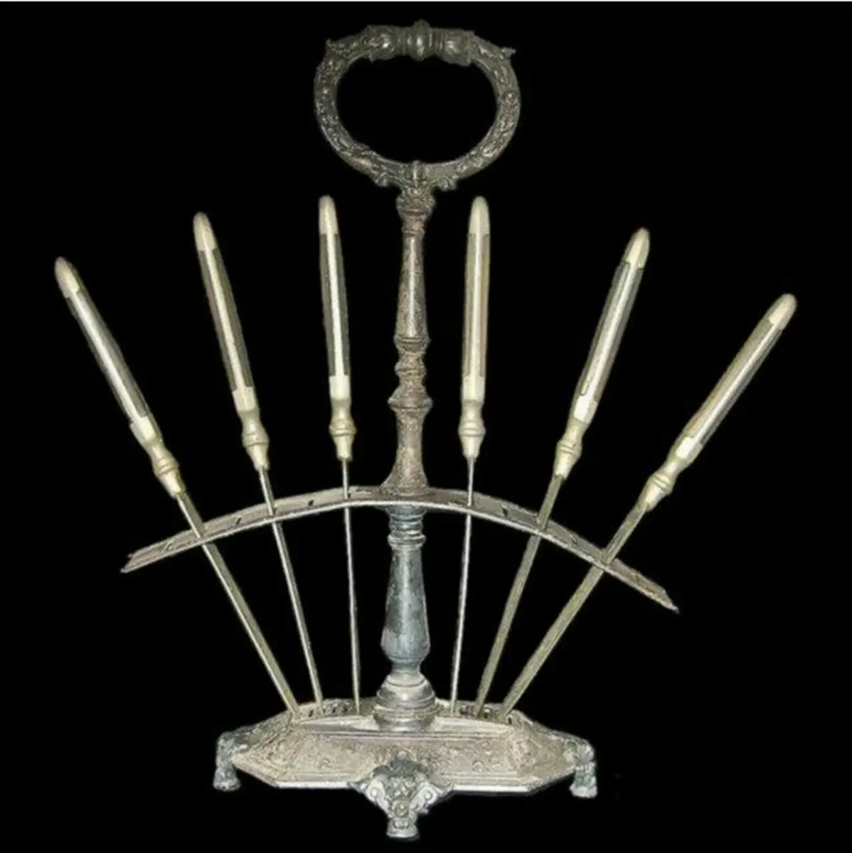 Set of 6 Vintage Fruit/Cheese Cutters with Stand - Image 1