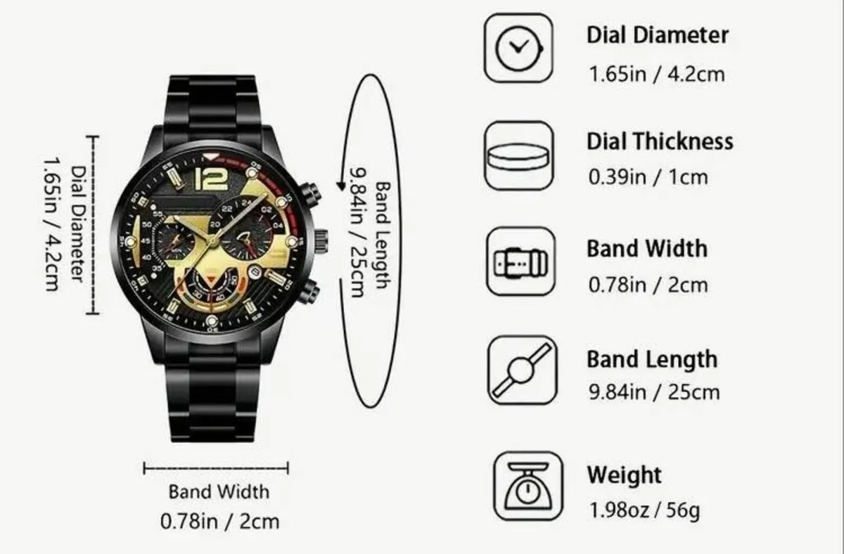Men’s Black & Gold Quartz Watch (BRAND NEW) - Image 4
