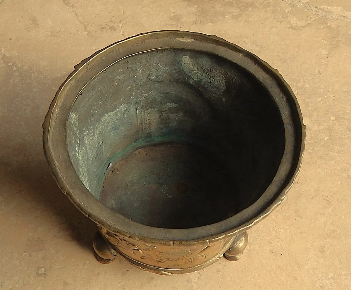 Heavy Vintage Solid Brass Chinese Planter - Image 4