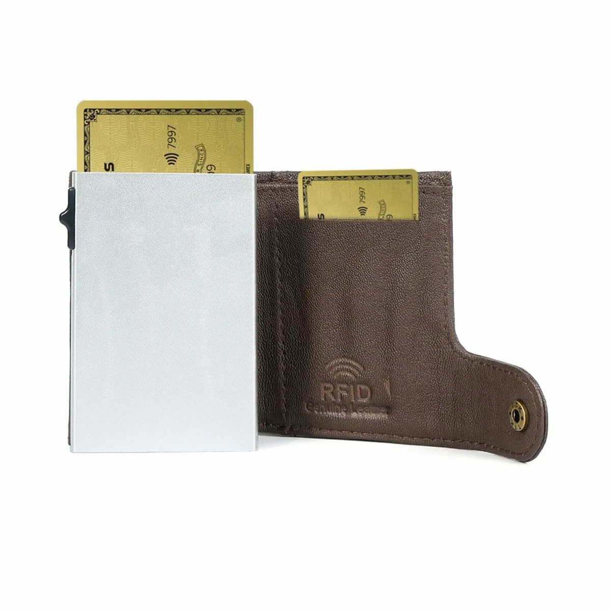 Leather Pop-Up Card Holder RFID Blocking Wallet - Image 2