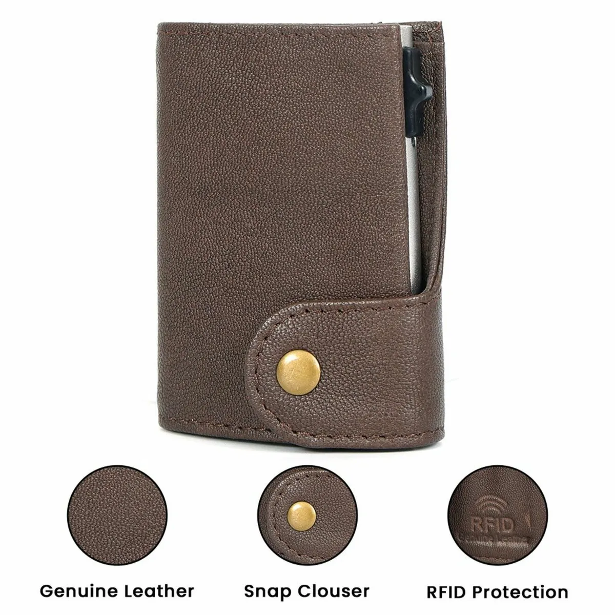 Leather Pop-Up Card Holder RFID Blocking Wallet - Image 3