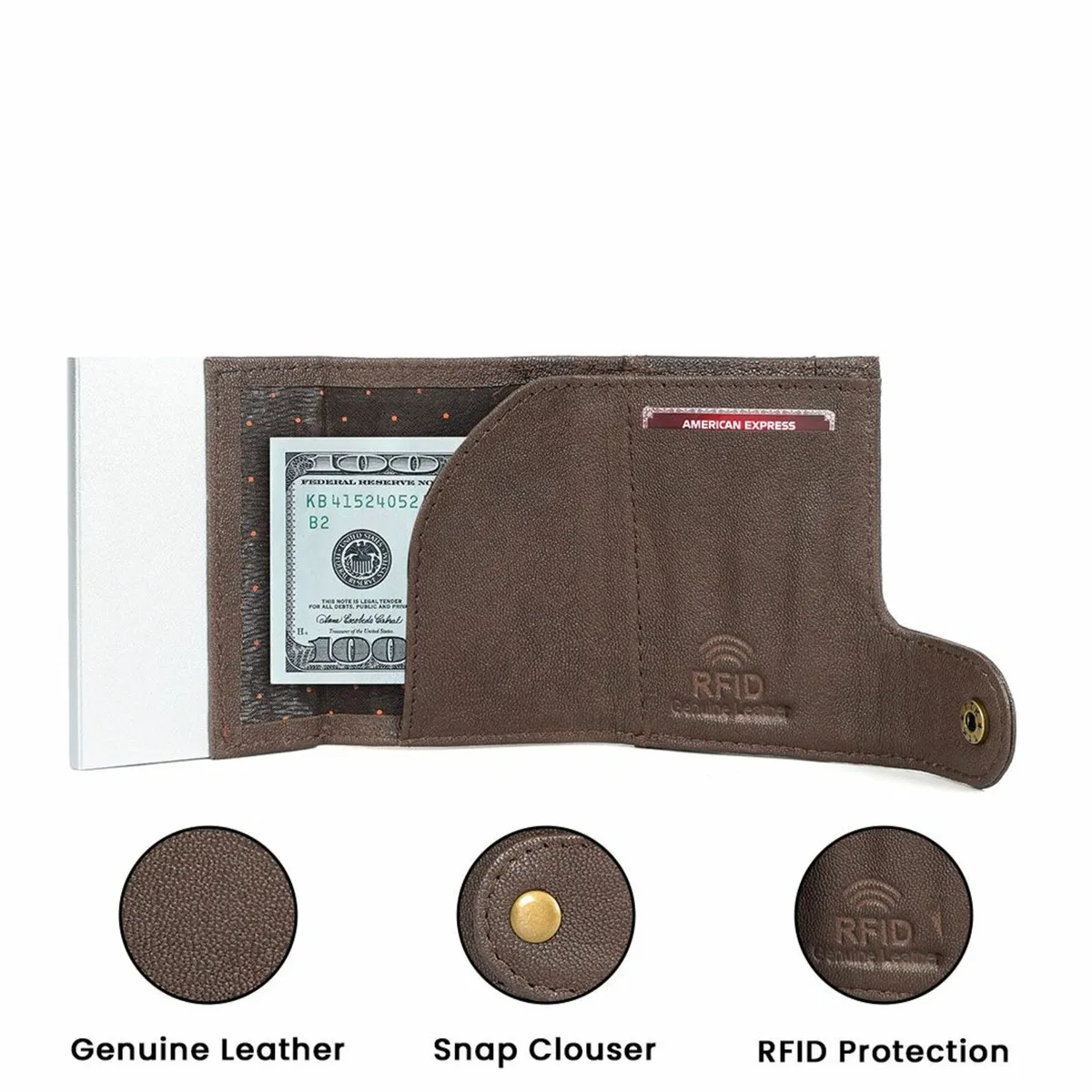 Leather Pop-Up Card Holder RFID Blocking Wallet - Image 4