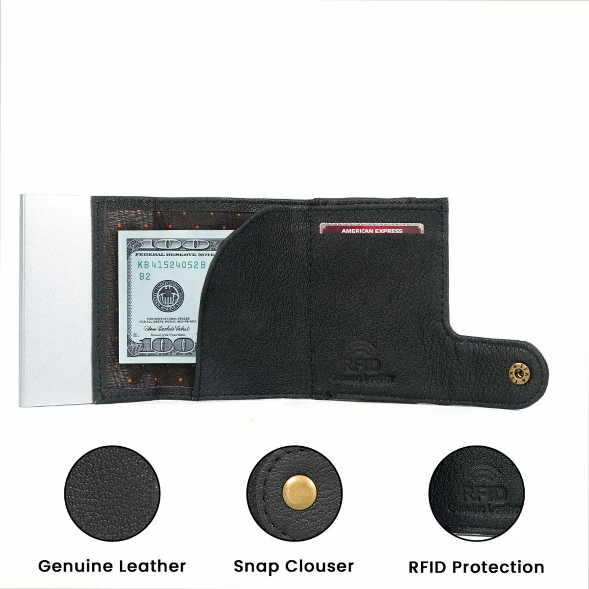 Leather Pop-Up Card Holder RFID Blocking Wallet - Image 3