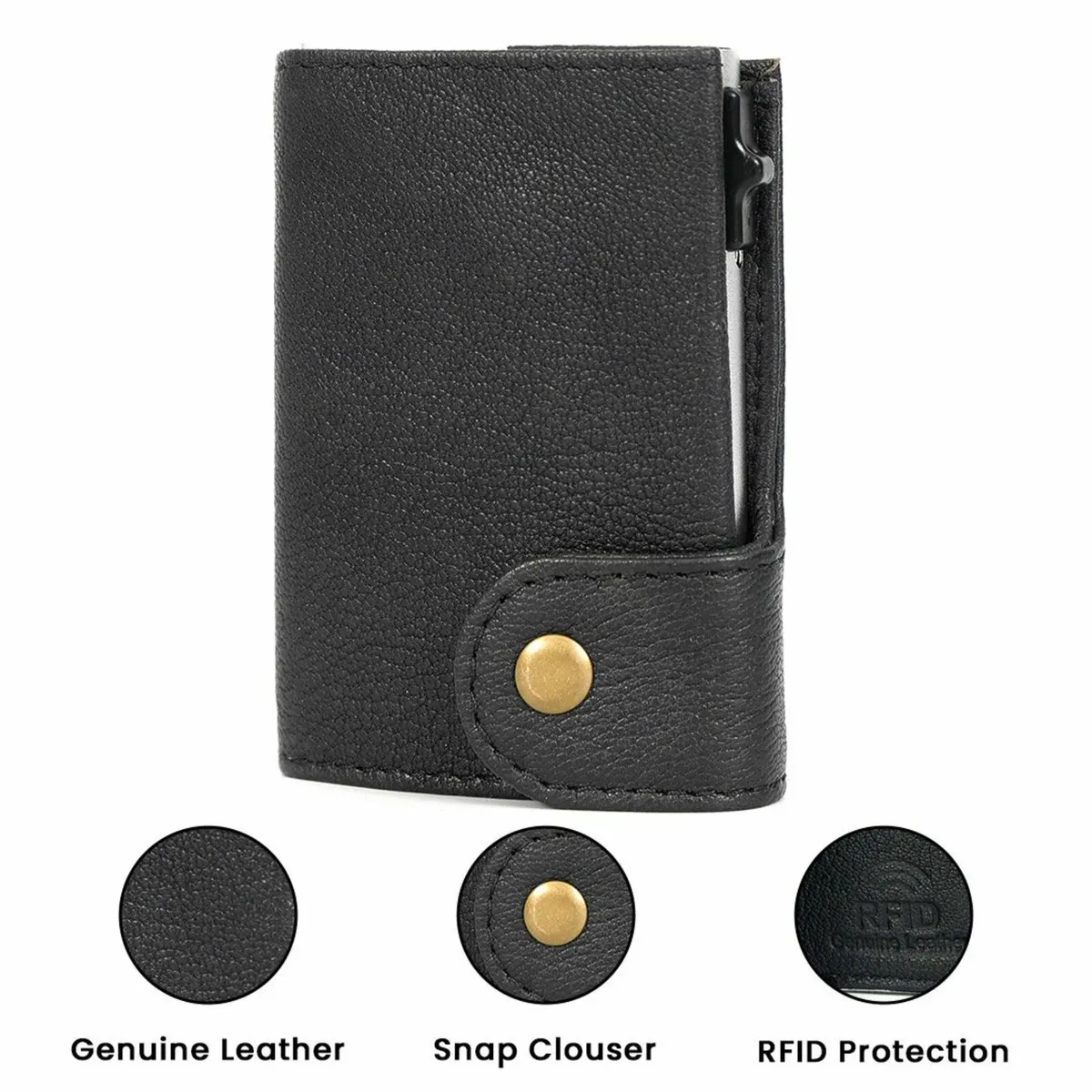 Leather Pop-Up Card Holder RFID Blocking Wallet - Image 4