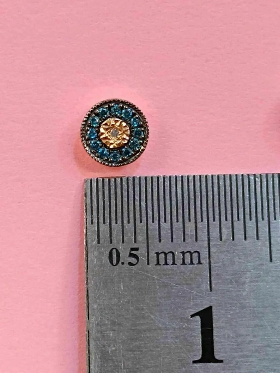 14k Gold Diamond & Blue Sones Earrings, Studs - Image 3